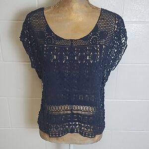 LC Lauren Conrad Navy Blue Crochet Layering Top